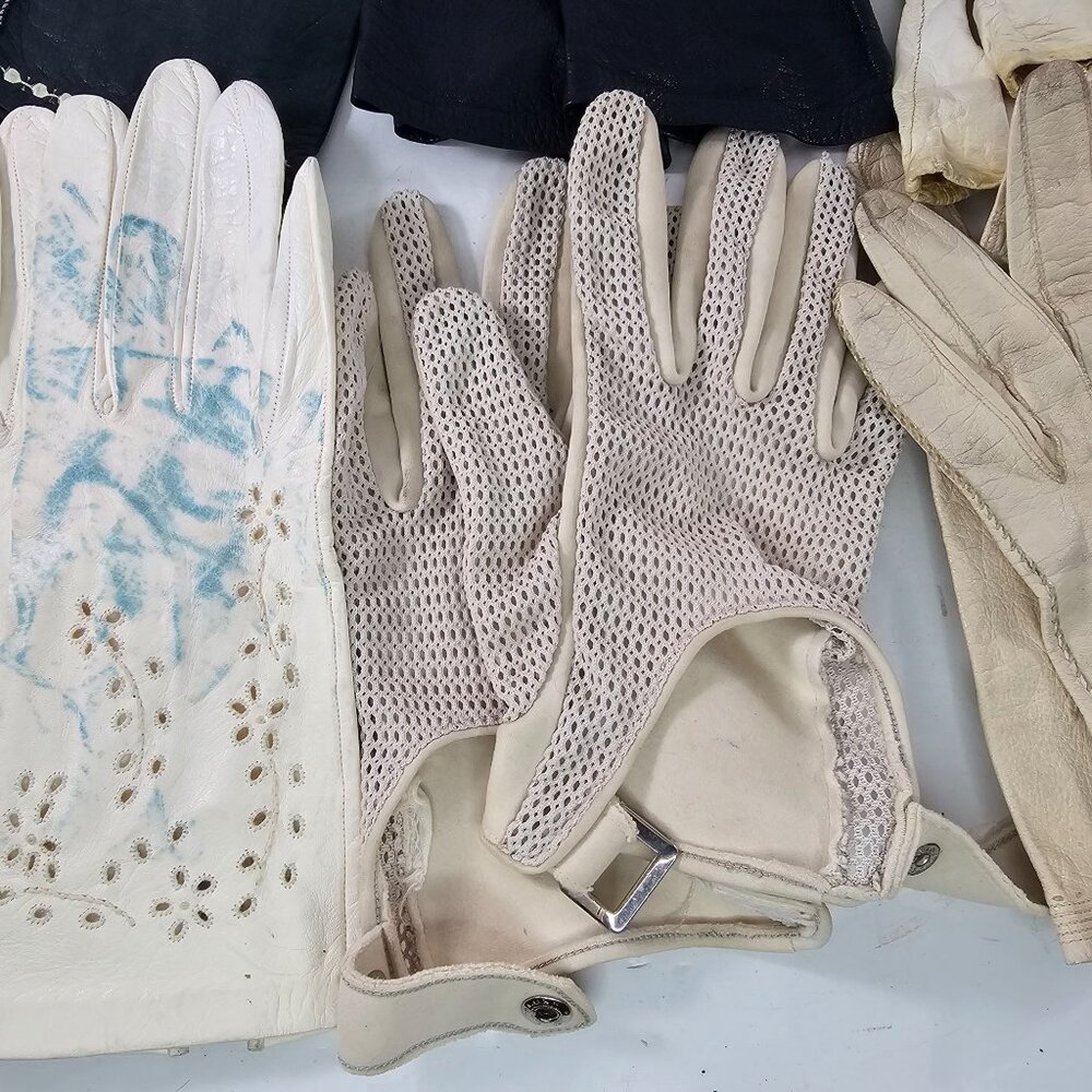 Vintage Gloves Leather Mesh Lot 8 Pairs Mixed Styles Sizes Prop Theater Costume - Picture 3 of 15